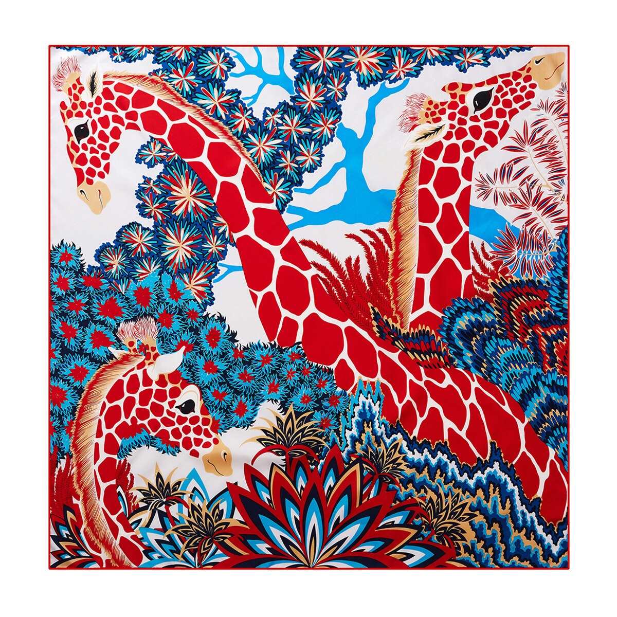 90cm Three Giraffes Brand Hijab Scarf Women Bandana Handmade Curled Twill Silk Square Scarf Luxury Foulard Head Scarves Shawl