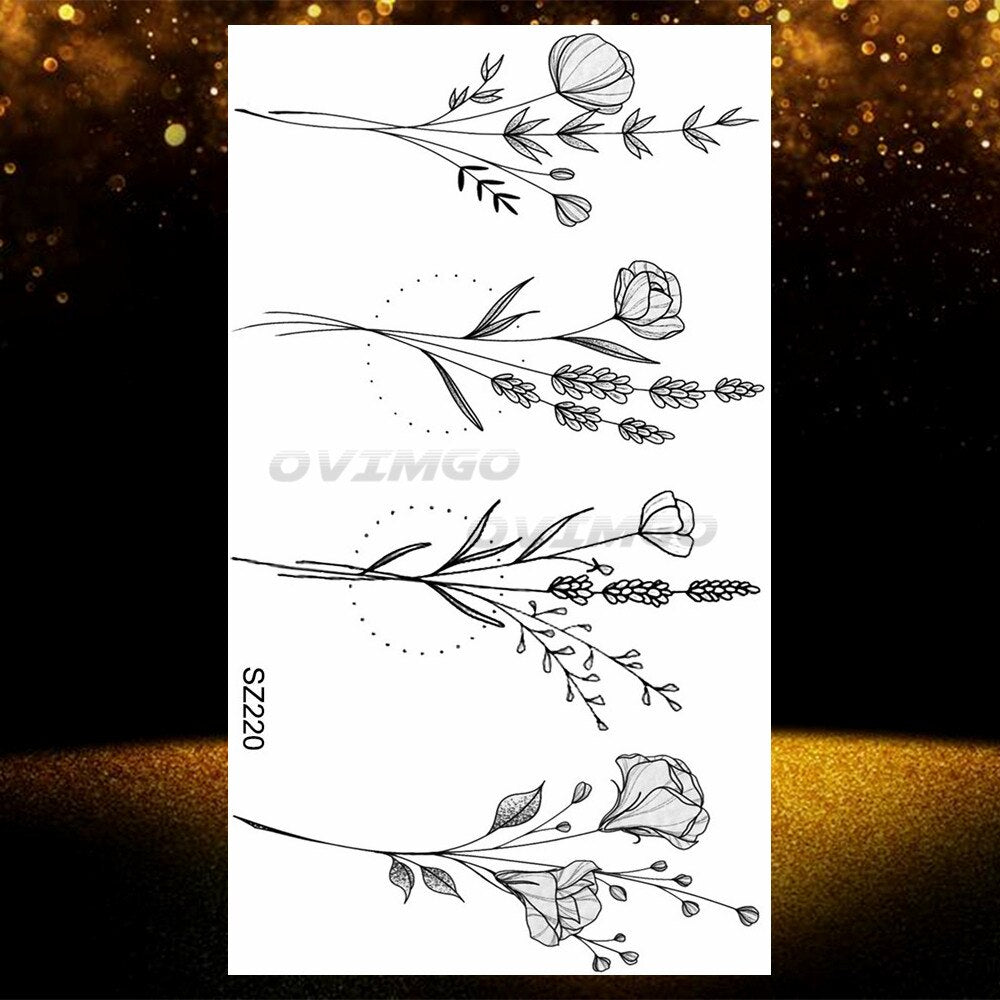 Small Purple Lavender Leaf Temporary Tattoos For Women Arm Clavicle Tatoo Sticker Watercolor Transferbale 3d Plants Tattoo Paper