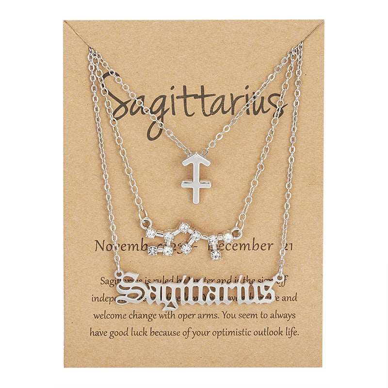 3Pcs/set 12 Zodiac Sign Multi Chain Necklaces For Women with Pendant Chain Choker