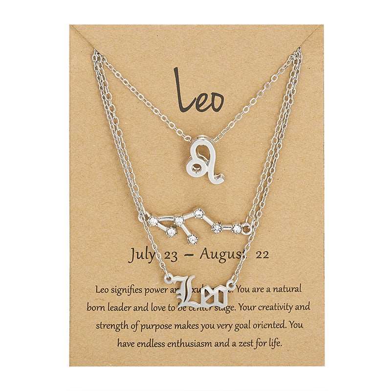 3Pcs/set 12 Zodiac Sign Multi Chain Necklaces For Women with Pendant Chain Choker