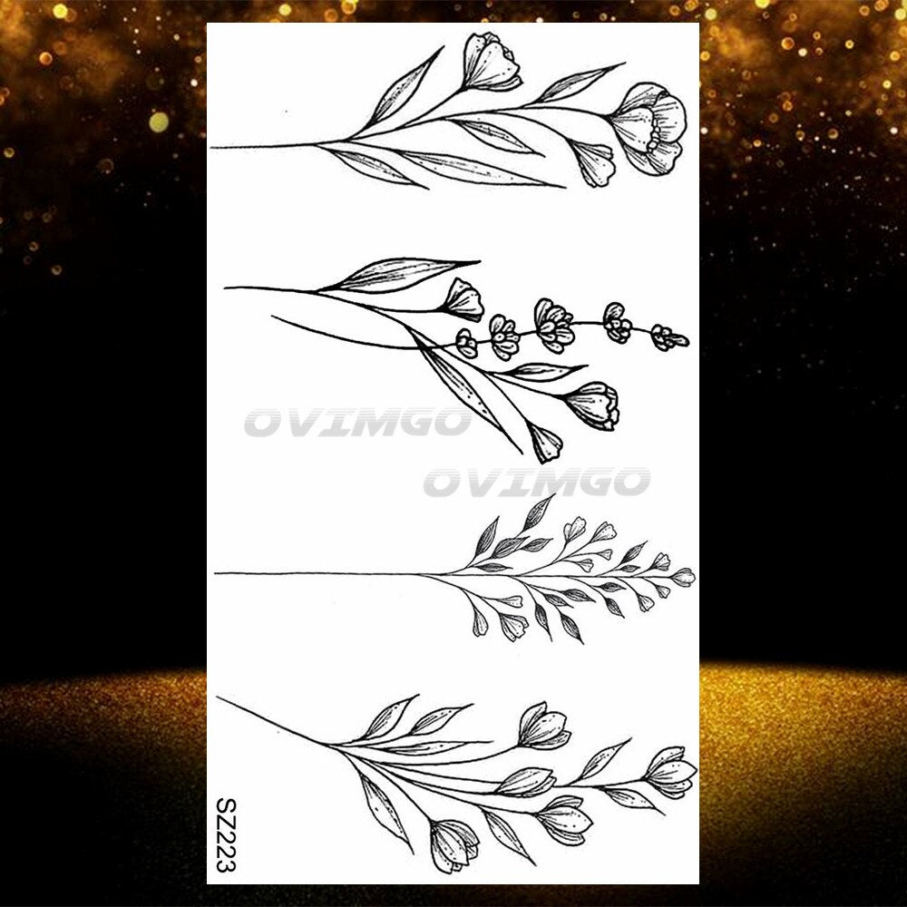 Small Purple Lavender Leaf Temporary Tattoos For Women Arm Clavicle Tatoo Sticker Watercolor Transferbale 3d Plants Tattoo Paper