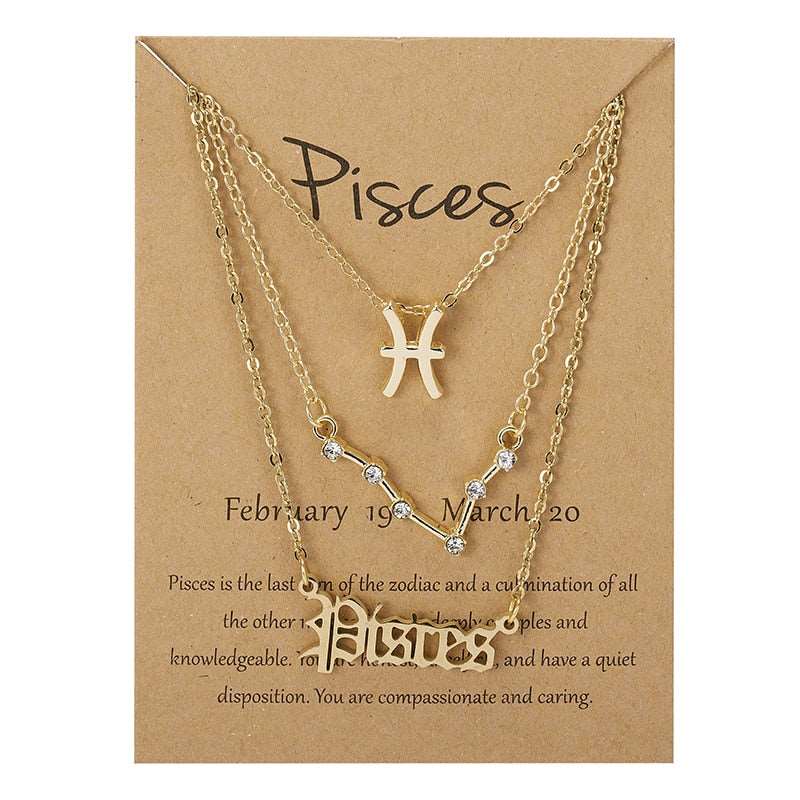 3Pcs/set 12 Zodiac Sign Multi Chain Necklaces For Women with Pendant Chain Choker
