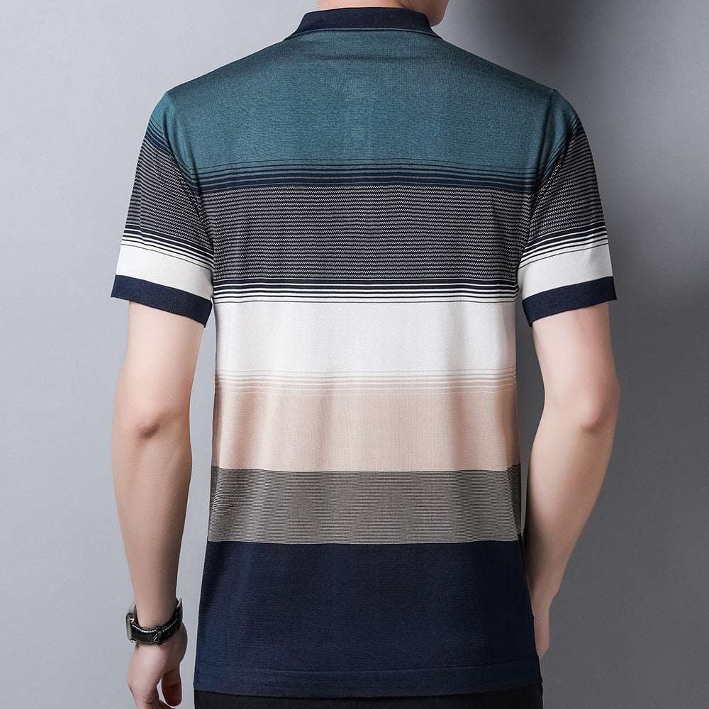 2022 Brand Short Sleeve Polo Tee Shirt Men Casual Summer Striped