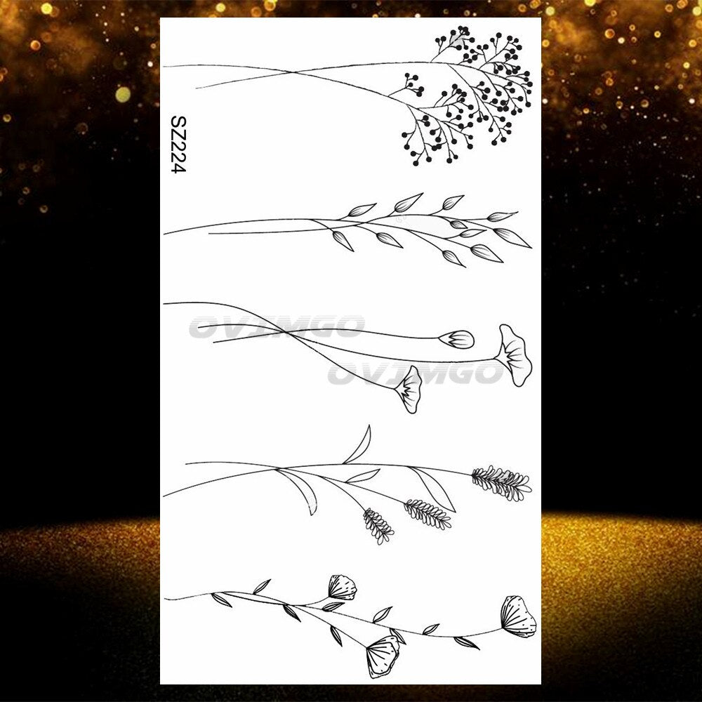 Small Purple Lavender Leaf Temporary Tattoos For Women Arm Clavicle Tatoo Sticker Watercolor Transferbale 3d Plants Tattoo Paper