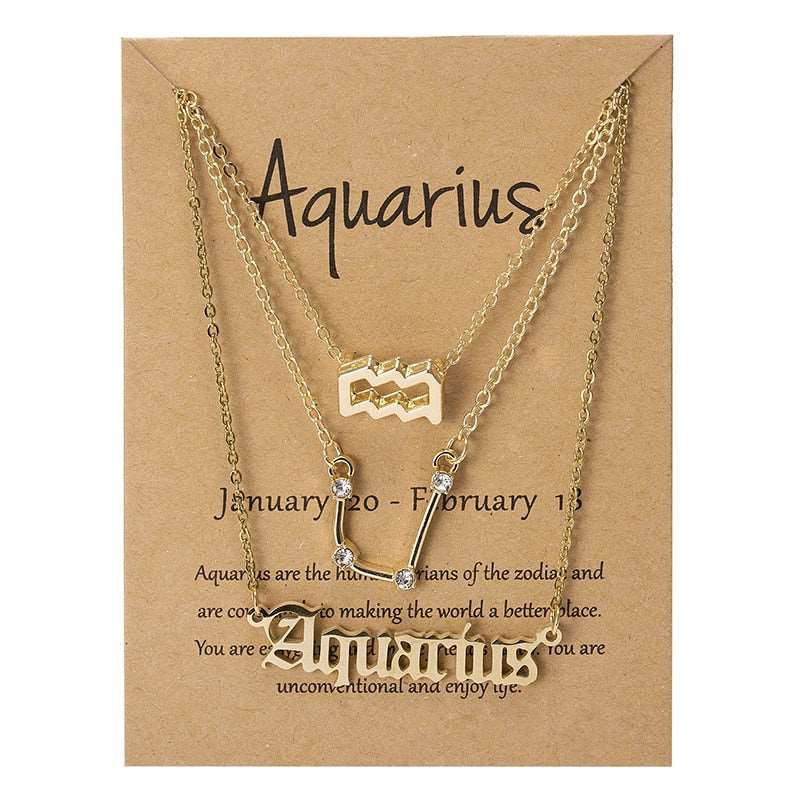 3Pcs/set 12 Zodiac Sign Multi Chain Necklaces For Women with Pendant Chain Choker