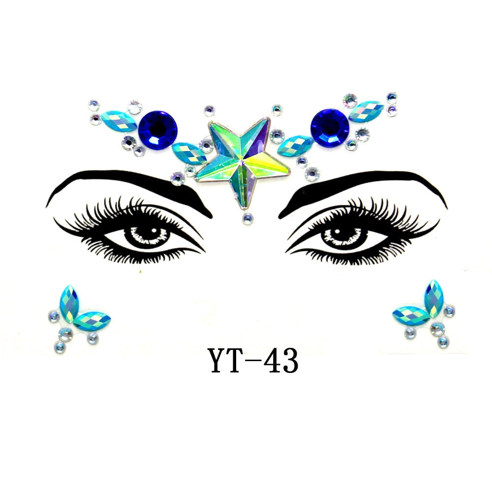 3D Crystal Sticker Music Festival Face Trendy Shiny Acrylic Drill Sticker Masquerade Face Decoration Temporary Tattoo Sticker