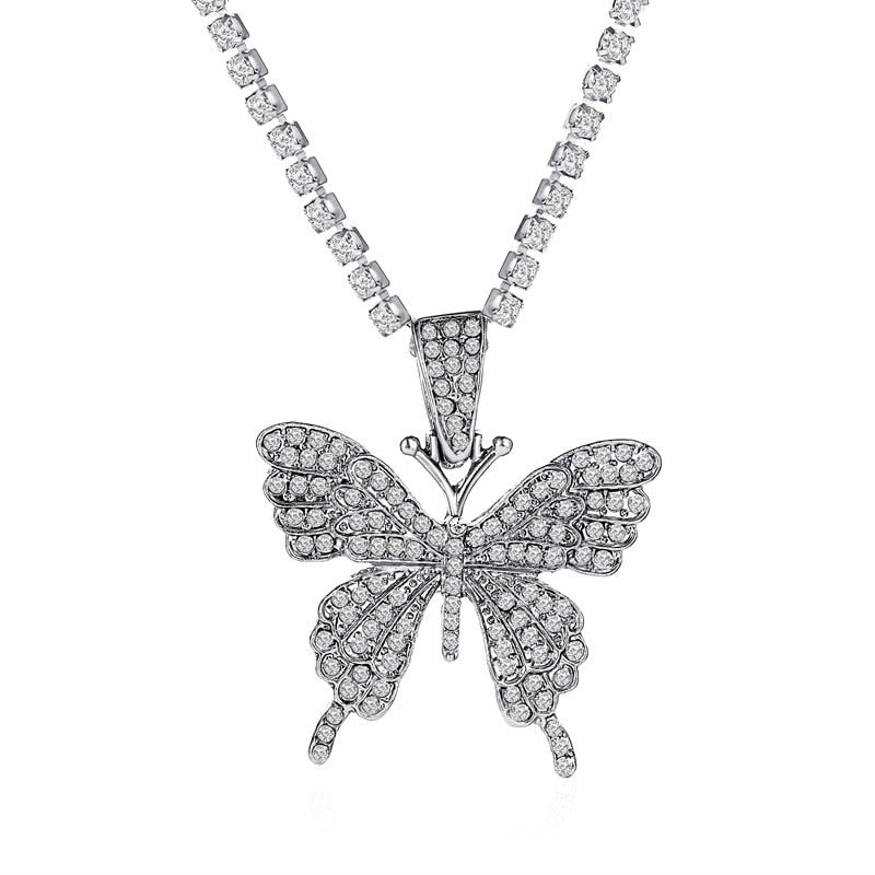 Punk Cuban Double Layer Big Butterfly Pendant Necklace
