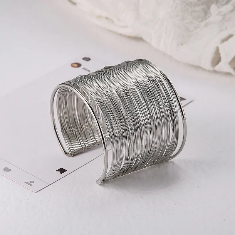 Boho Wide Line Cuff Open Bracelet - New, Punk, Cool Psycho Shiny Ring Bracelet