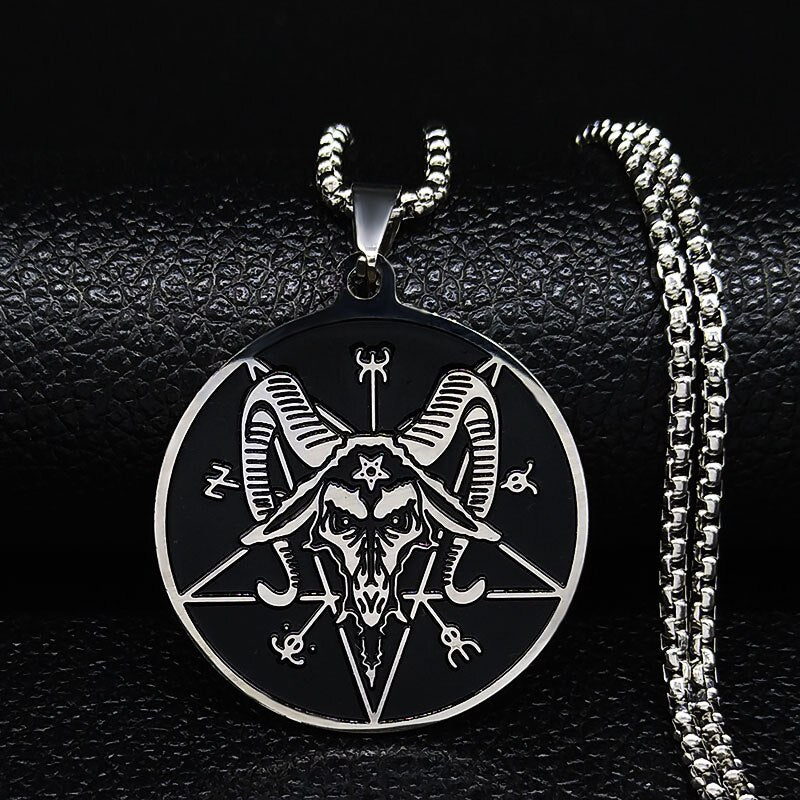 Silver Color Statement Necklace for Men Stainless Steel Satan Sheep Head Necklace Jewelry
