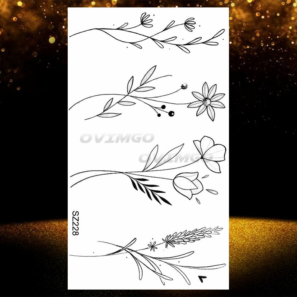 Small Purple Lavender Leaf Temporary Tattoos For Women Arm Clavicle Tatoo Sticker Watercolor Transferbale 3d Plants Tattoo Paper