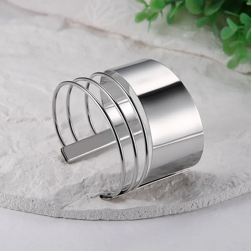 Boho Wide Line Cuff Open Bracelet - New, Punk, Cool Psycho Shiny Ring Bracelet