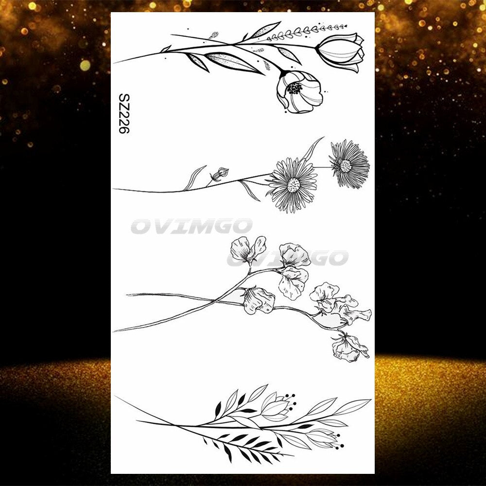 Small Purple Lavender Leaf Temporary Tattoos For Women Arm Clavicle Tatoo Sticker Watercolor Transferbale 3d Plants Tattoo Paper