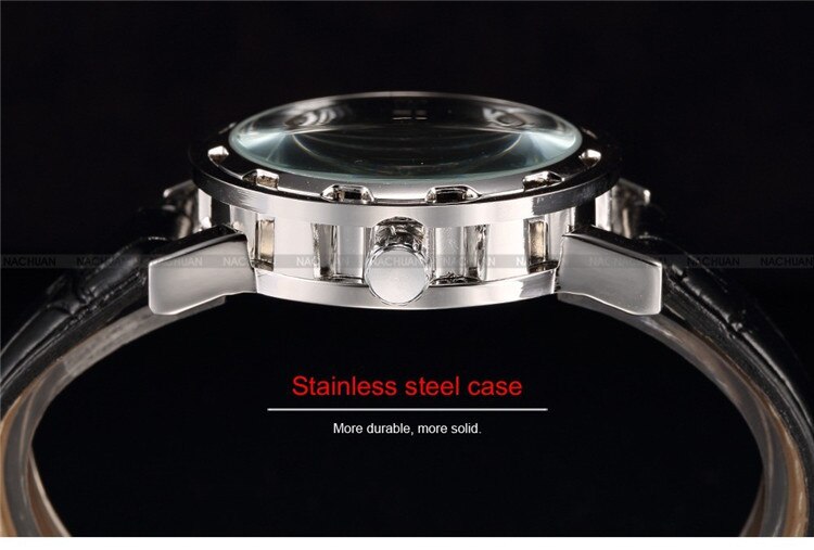 New hot sale skeleton hollow fashion mechanical hand wind men luxury male business leather strap Wrist Watch relogio