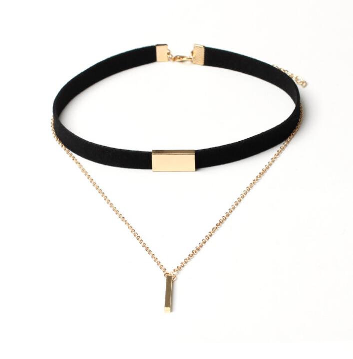New Black Velvet Choker Necklace Gold Chain Bar Chokers Necklace