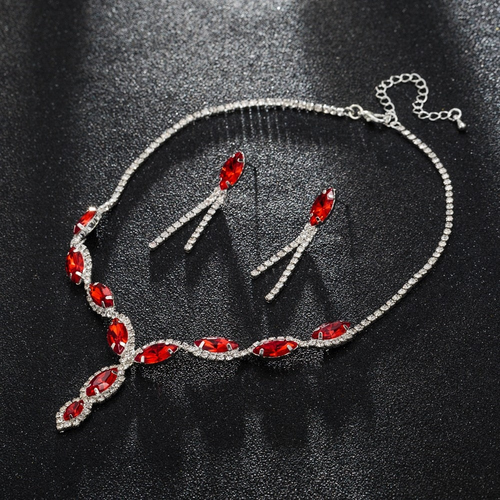 Luxury Austria Crystal Earrings Necklaces & Pendants Jewelry Sets Women Fashion Jewelry Rhinestone Earrings Sets #N100
