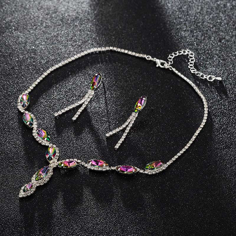 Luxury Austria Crystal Earrings Necklaces & Pendants Jewelry Sets Women Fashion Jewelry Rhinestone Earrings Sets #N100