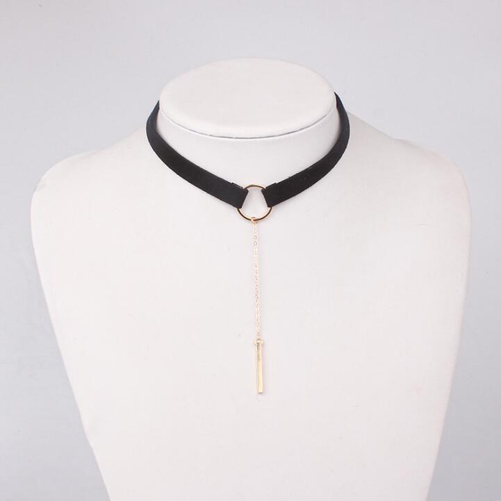 New Black Velvet Choker Necklace Gold Chain Bar Chokers Necklace