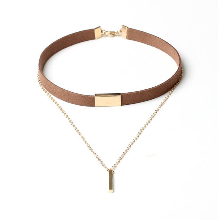 New Black Velvet Choker Necklace Gold Chain Bar Chokers Necklace