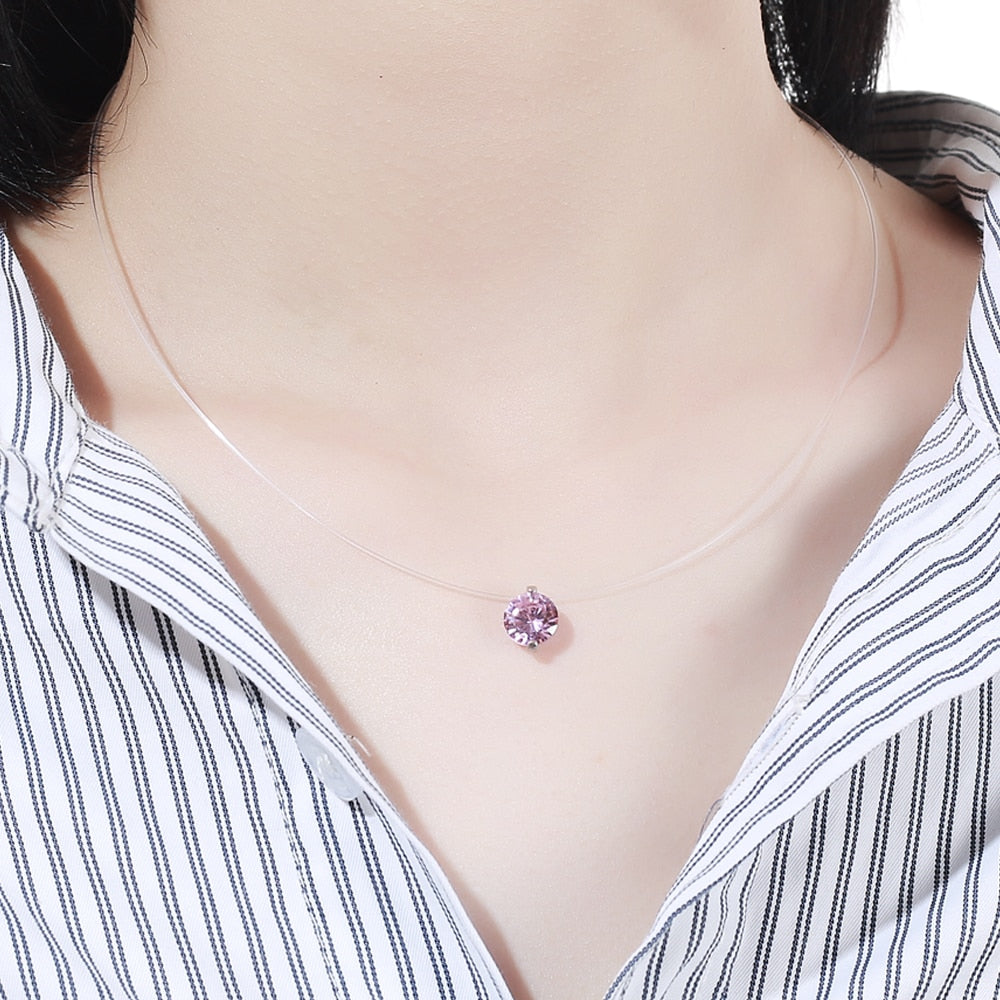 Transparent Chain Fishing Line Necklace Women Rhinestone Choker Invisible Chain Pendant Transparent necklace Collier Femme Jewelry