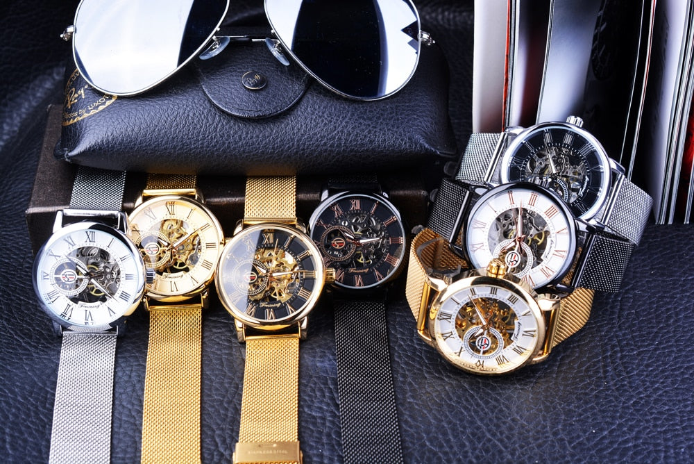 Skeleton Luxury Mechanical Wristwatch | Forsining Transparent Case Fashion 3D Logo Engraving Men's Watch