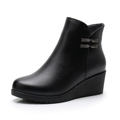 Designer Platform High Heel Genuine Cow Leather Warm Winter Ankle Boots