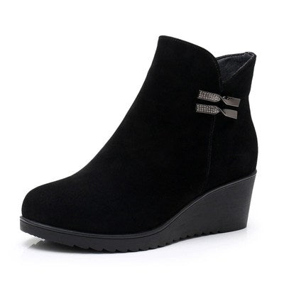 Designer Platform High Heel Genuine Cow Leather Warm Winter Ankle Boots