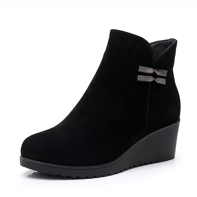 Designer Platform High Heel Genuine Cow Leather Warm Winter Ankle Boots