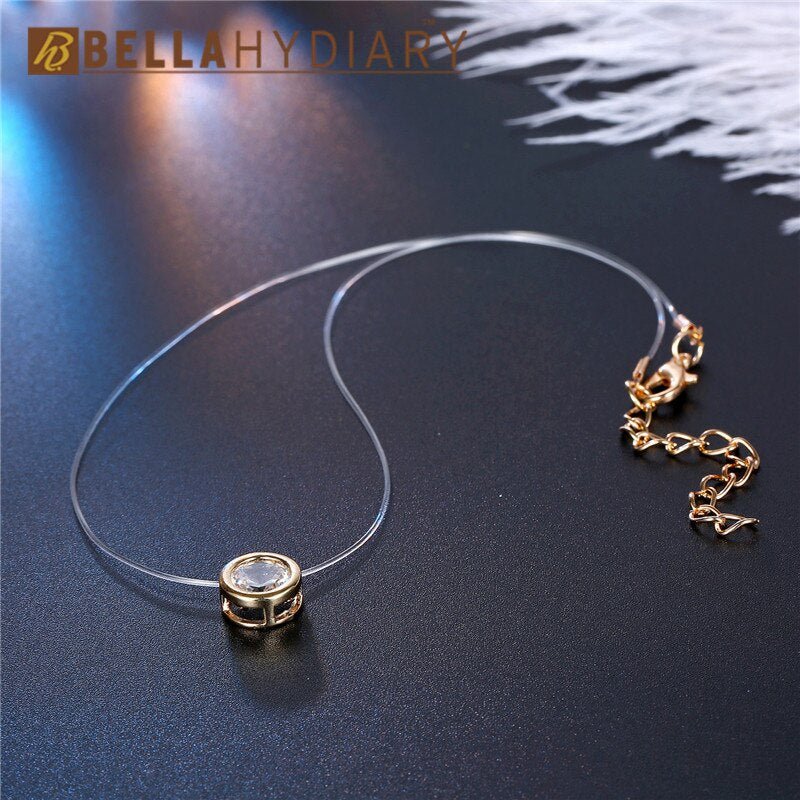 Transparent Chain Chocker Invisible Chain Fishing Line Transparent Necklace Crystal Rhinestone Choker Necklace Pendant On Line Neck