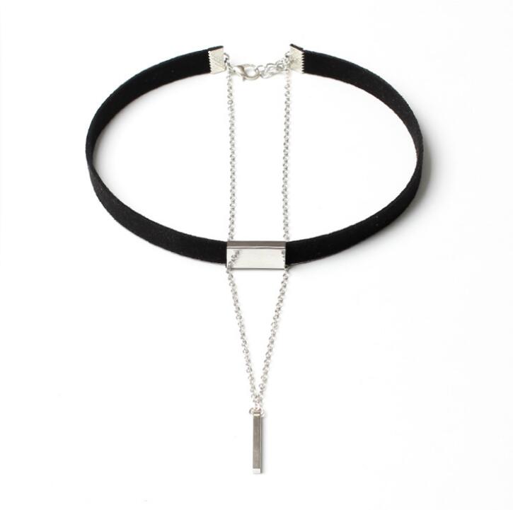 New Black Velvet Choker Necklace Gold Chain Bar Chokers Necklace