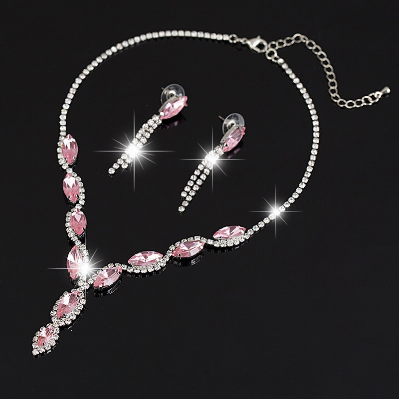 Luxury Austria Crystal Earrings Necklaces & Pendants Jewelry Sets Women Fashion Jewelry Rhinestone Earrings Sets #N100