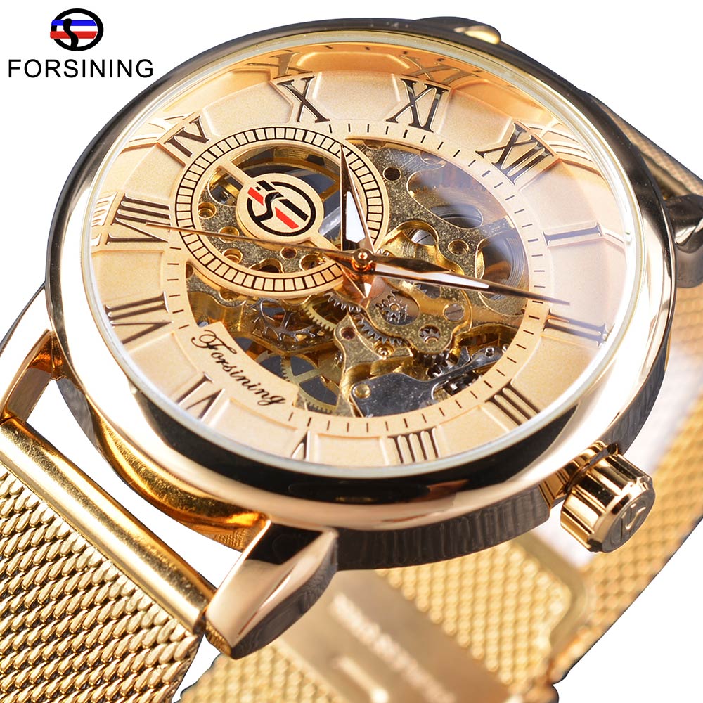 Skeleton Luxury Mechanical Wristwatch | Forsining Transparent Case Fashion 3D Logo Engraving Men's Watch
