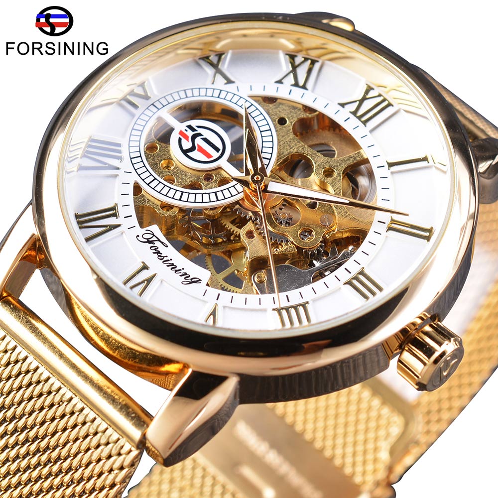 Skeleton Luxury Mechanical Wristwatch | Forsining Transparent Case Fashion 3D Logo Engraving Men's Watch