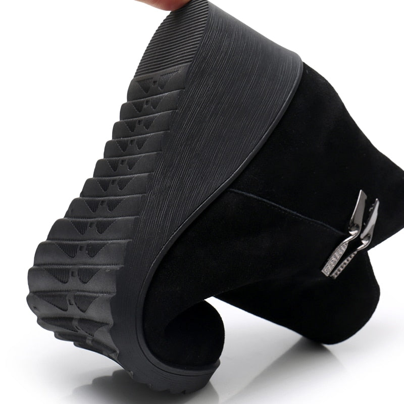 Designer Platform High Heel Genuine Cow Leather Warm Winter Ankle Boots