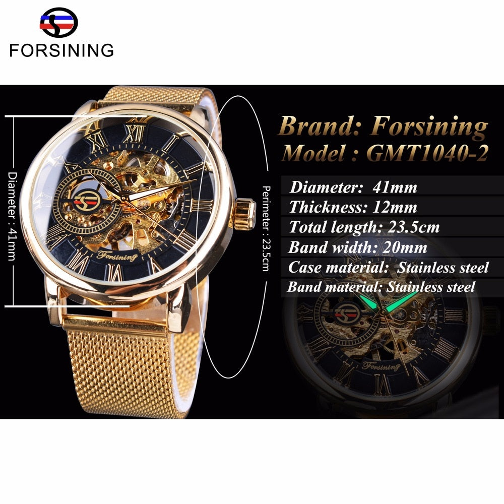 Skeleton Luxury Mechanical Wristwatch | Forsining Transparent Case Fashion 3D Logo Engraving Men's Watch