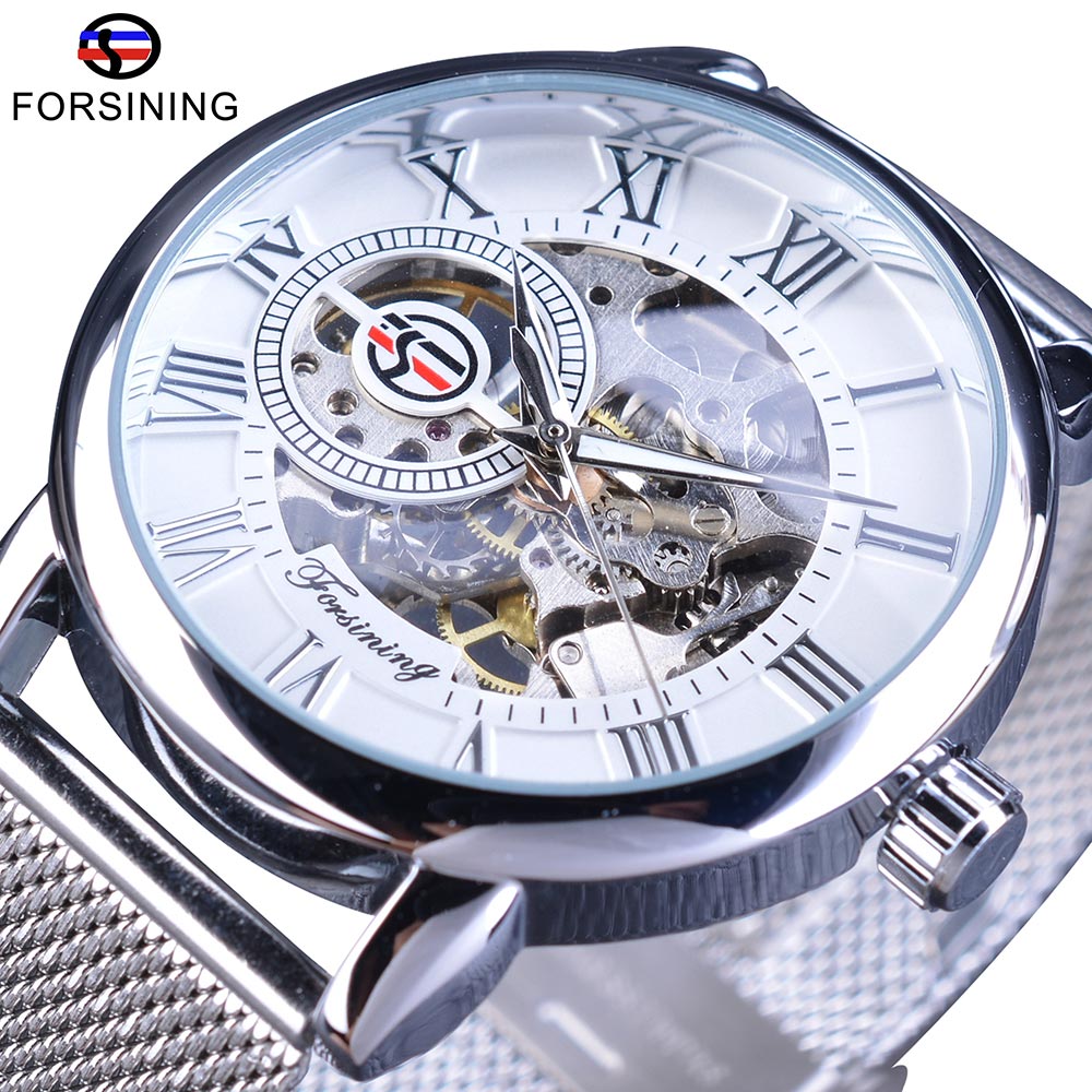 Skeleton Luxury Mechanical Wristwatch | Forsining Transparent Case Fashion 3D Logo Engraving Men's Watch