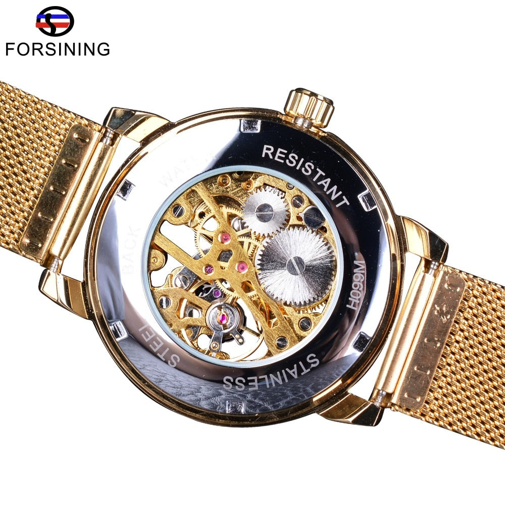 Skeleton Luxury Mechanical Wristwatch | Forsining Transparent Case Fashion 3D Logo Engraving Men's Watch