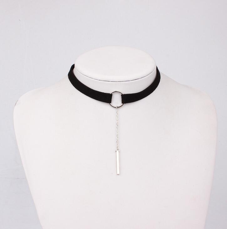 New Black Velvet Choker Necklace Gold Chain Bar Chokers Necklace