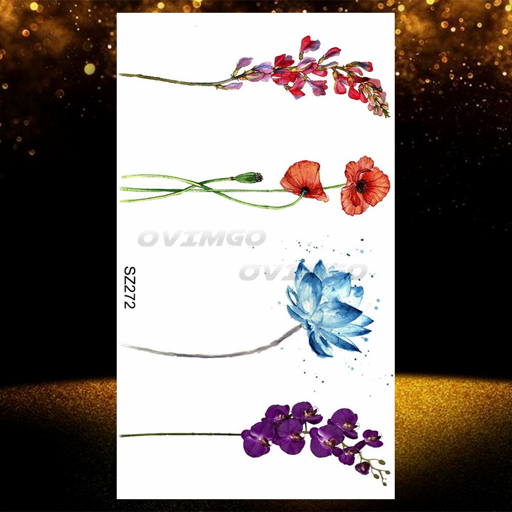 Small Purple Lavender Leaf Temporary Tattoos For Women Arm Clavicle Tatoo Sticker Watercolor Transferbale 3d Plants Tattoo Paper