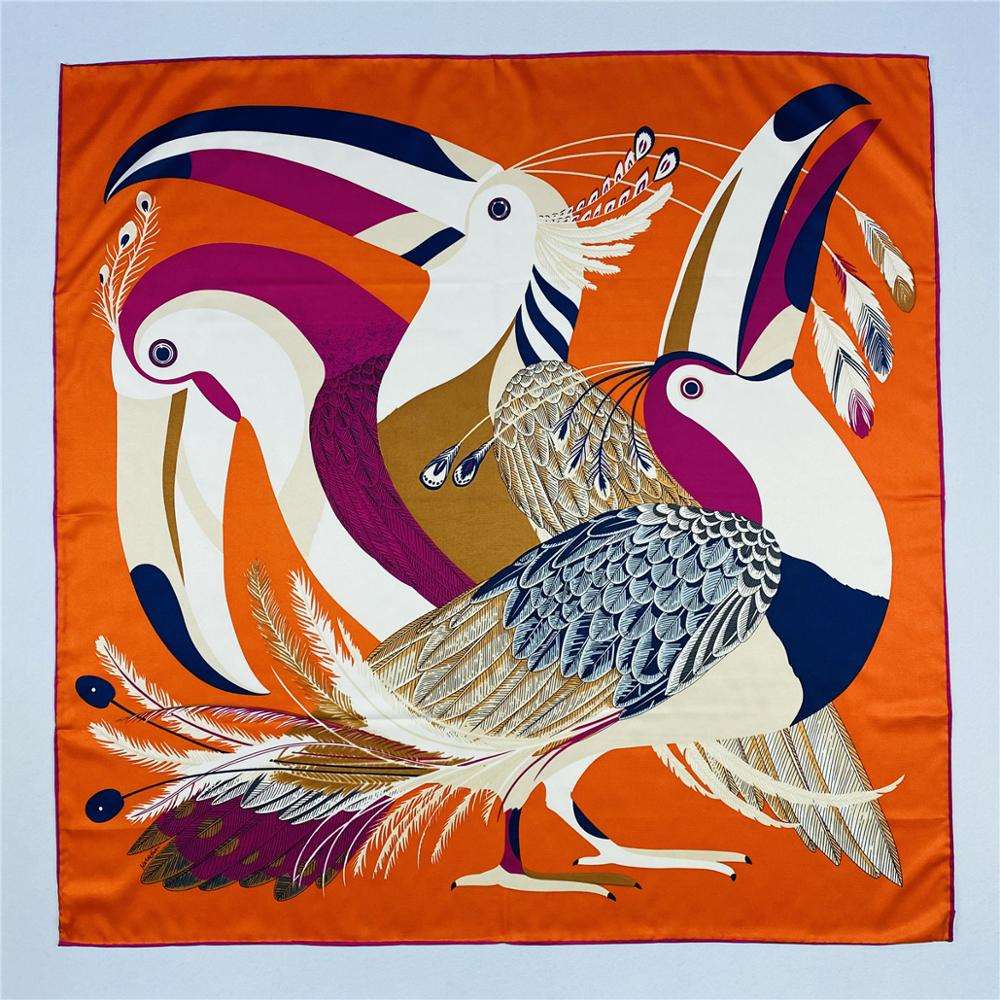 90cm Three Giraffes Brand Hijab Scarf Women Bandana Handmade Curled Twill Silk Square Scarf Luxury Foulard Head Scarves Shawl
