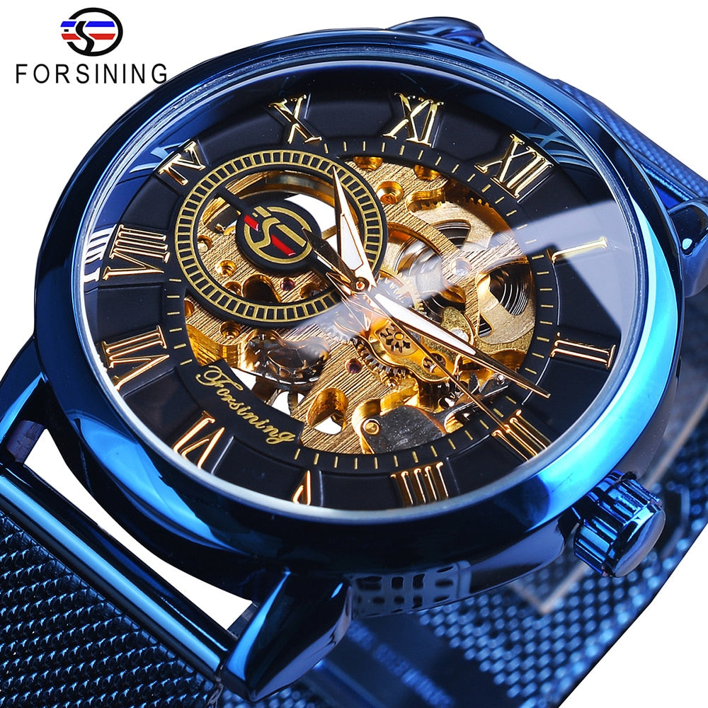 Skeleton Luxury Mechanical Wristwatch | Forsining Transparent Case Fashion 3D Logo Engraving Men's Watch