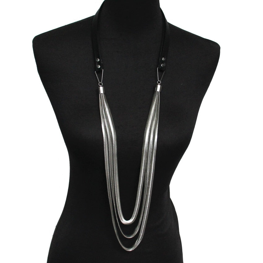 Multi layers Leather Snake Chains Necklaces Women Thick Chain Pendants