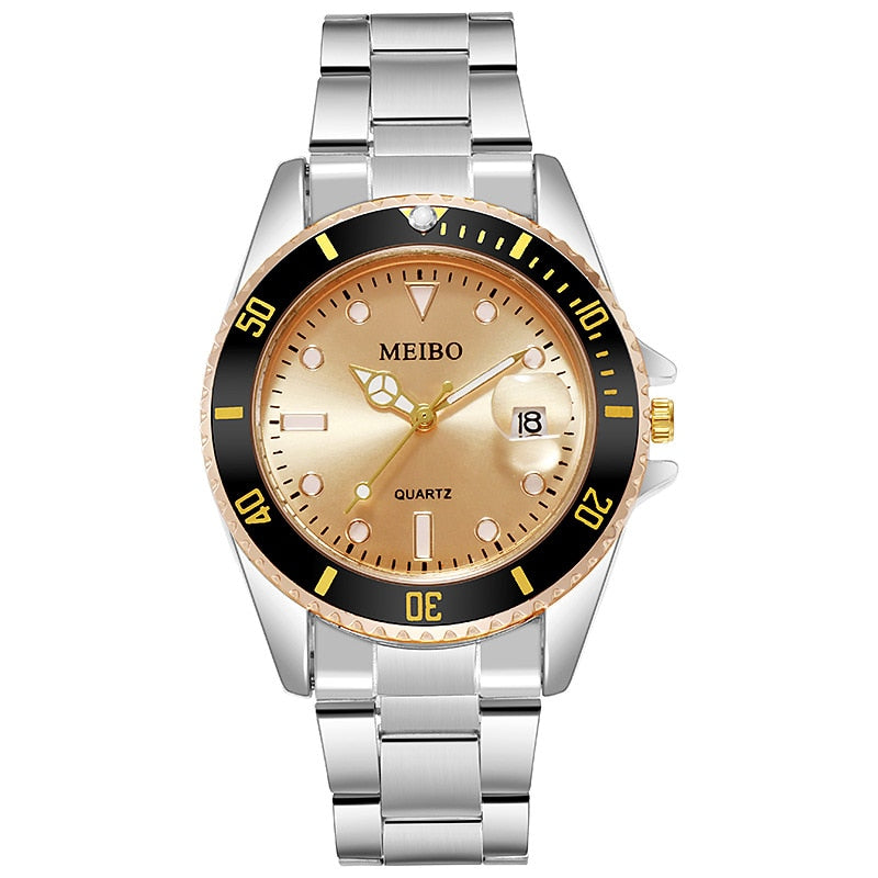 New Men's Watch Luxury Business Watch Blue Dial Date Watch Men Stainless Steel Band Fashion Male Wrist Watch Relogio Masculino