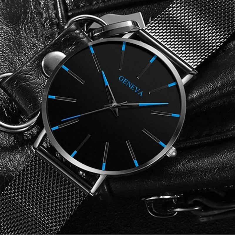 2024 Minimalist Men's Fashion Ultra Thin Watches Simple Men Business Stainless Steel Mesh Belt Quartz Watch relogio masculino