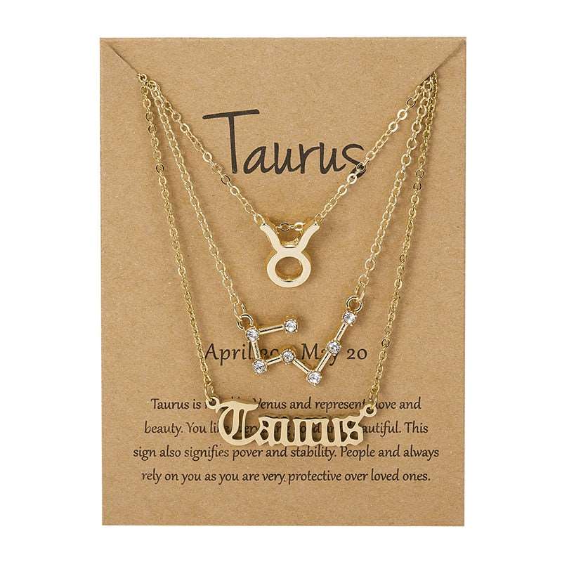 3Pcs/set 12 Zodiac Sign Multi Chain Necklaces For Women with Pendant Chain Choker