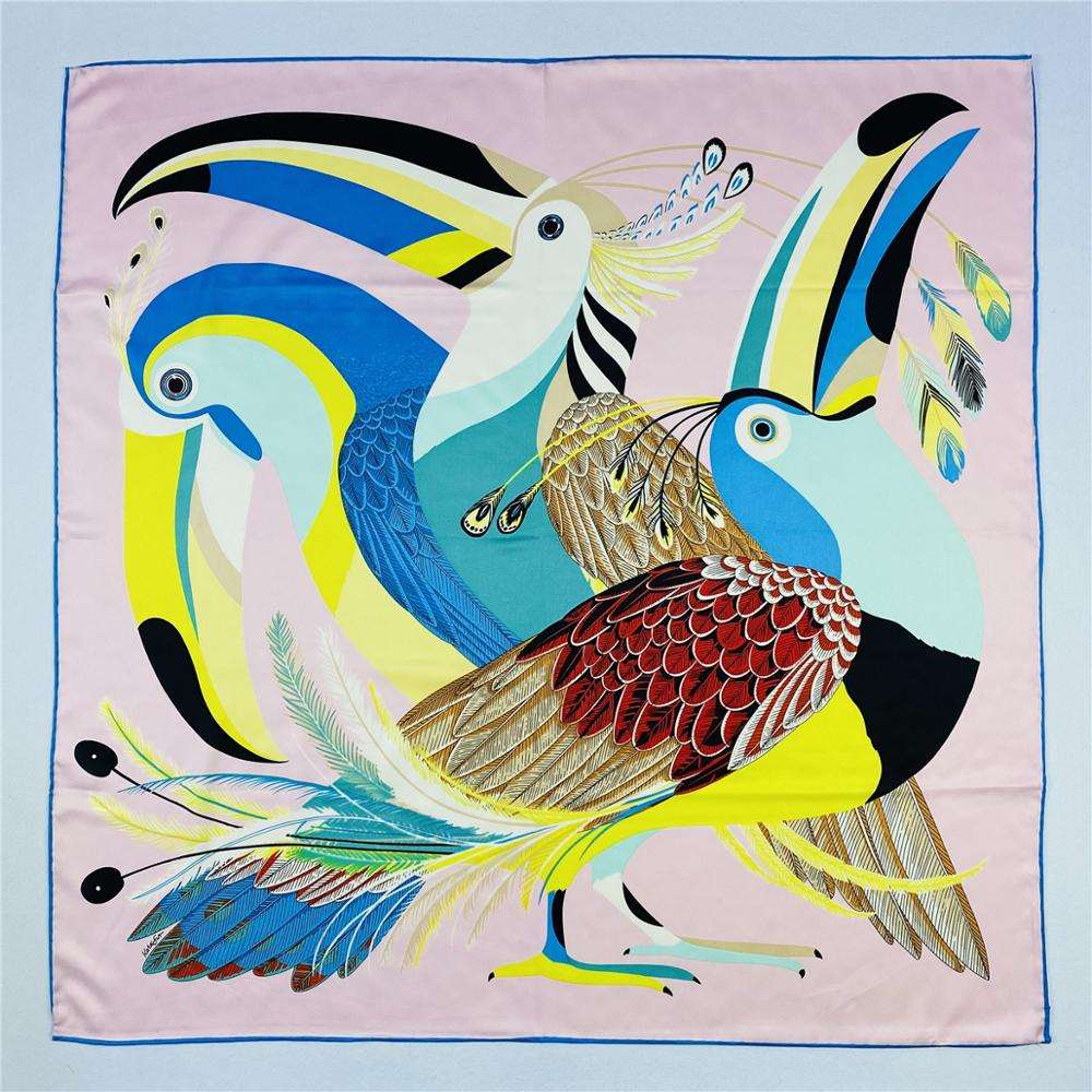 90cm Three Giraffes Brand Hijab Scarf Women Bandana Handmade Curled Twill Silk Square Scarf Luxury Foulard Head Scarves Shawl