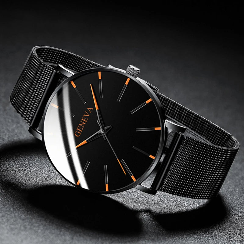 2024 Minimalist Men's Fashion Ultra Thin Watches Simple Men Business Stainless Steel Mesh Belt Quartz Watch relogio masculino