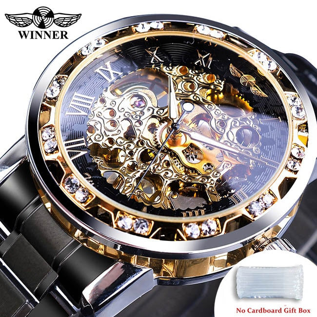 Winner Transparent Fashion Diamond Luminous Gear Movement Watch | Luxury brand Mechanical Skeleton Wristwatch