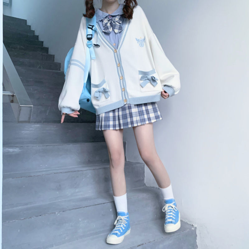 Japanese Style Sweet Knitted Cardigans Embroidery Oversize Harajuku Female Cardigans Cute Loose Women's Sweater for Autumn and Winter