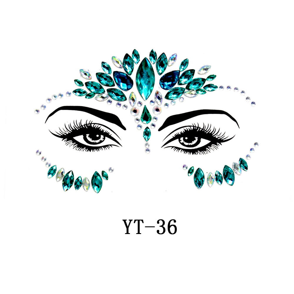 3D Crystal Sticker Music Festival Face Trendy Shiny Acrylic Drill Sticker Masquerade Face Decoration Temporary Tattoo Sticker