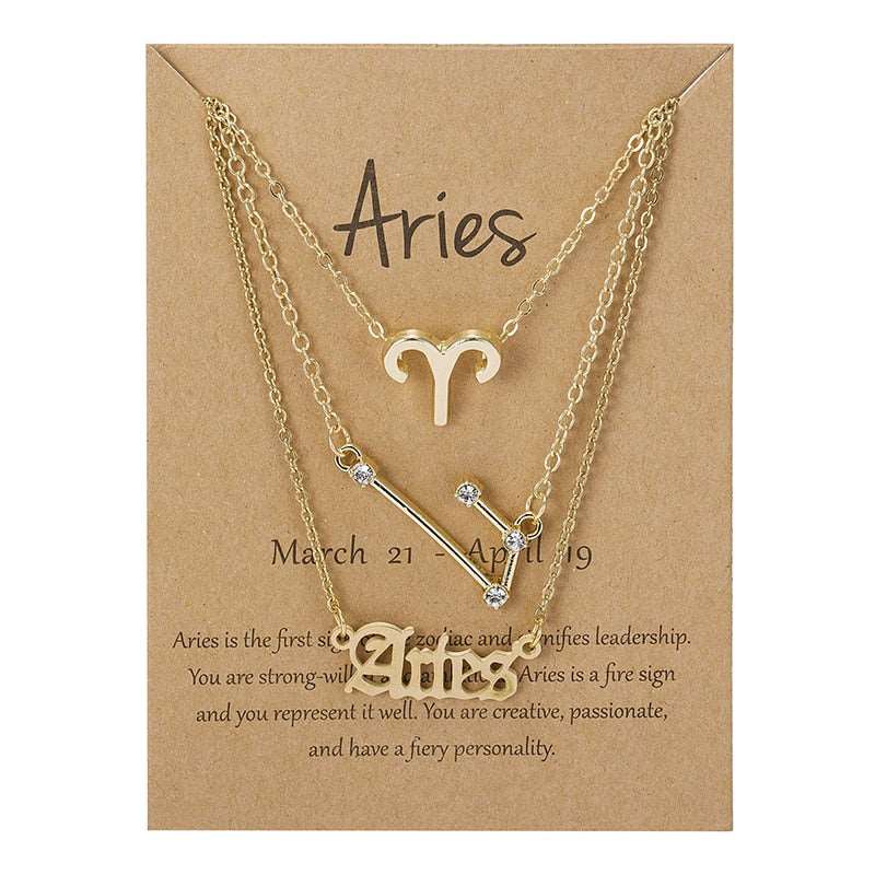 3Pcs/set 12 Zodiac Sign Multi Chain Necklaces For Women with Pendant Chain Choker